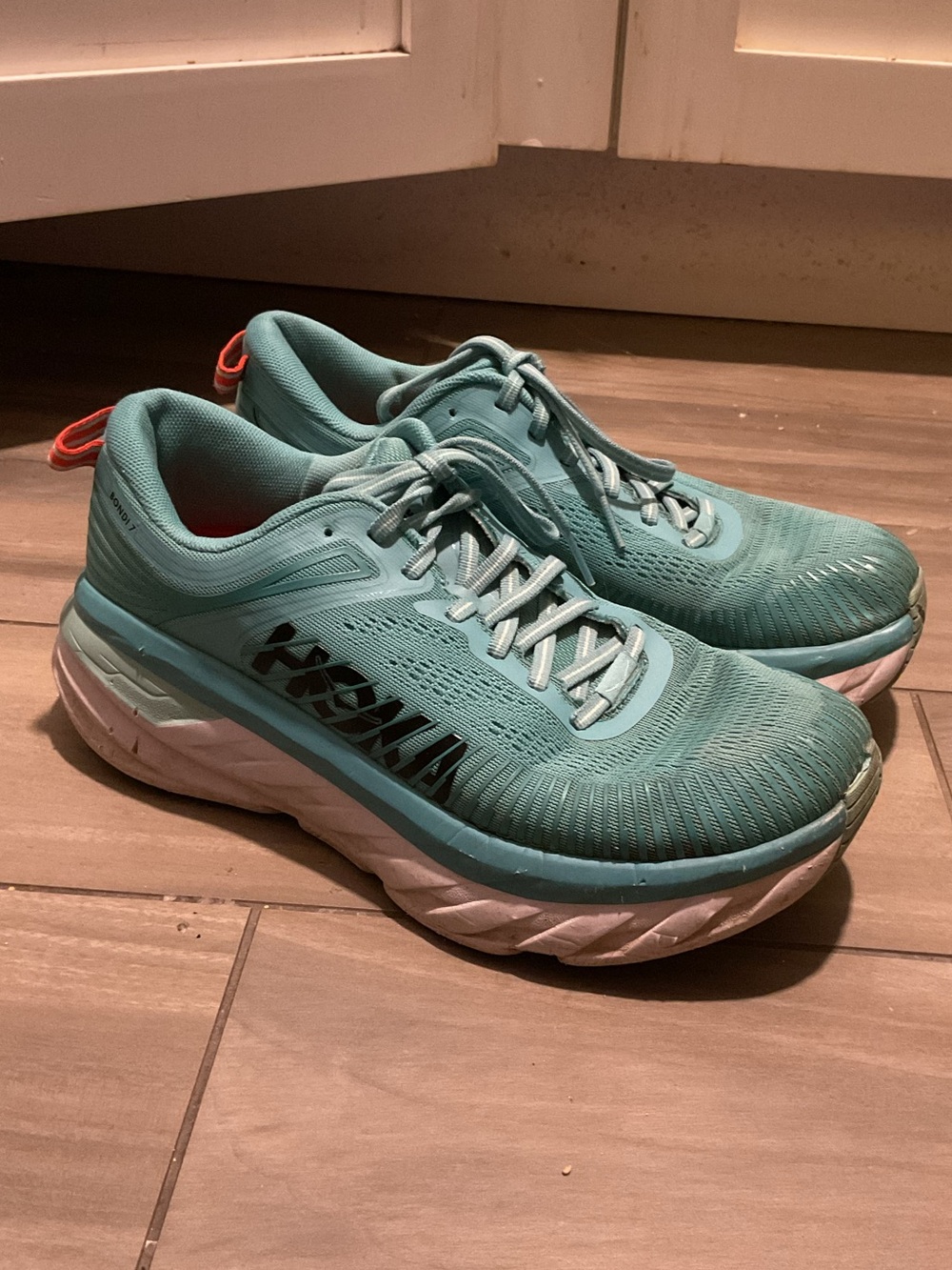 Hoka Bondi 7 Turquoise Canvas Sneakers Shoes Running Walking Hiking sz 8.5 D